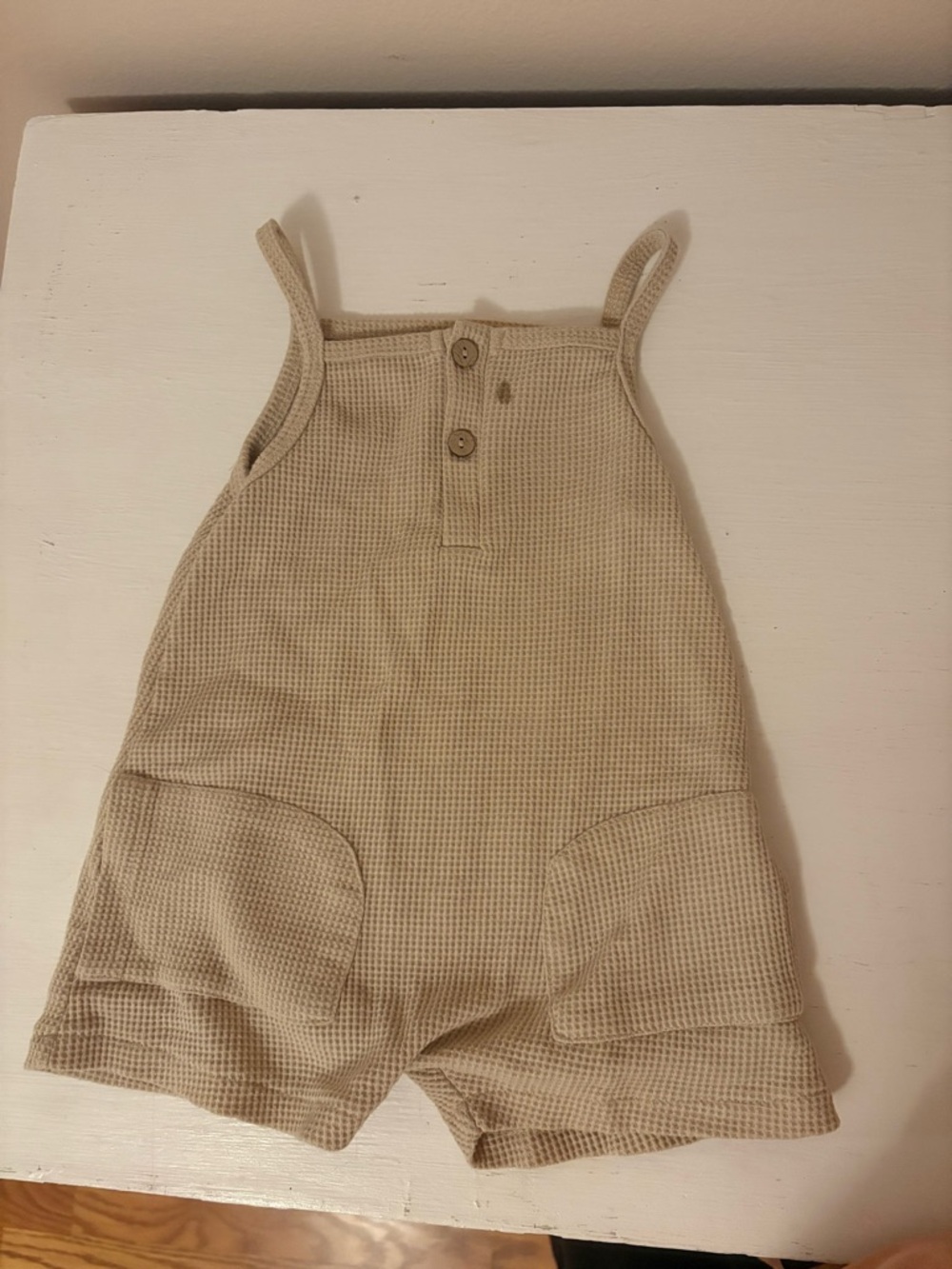 Kids Cream Waffle Knit Romper Shorts with Front Pockets